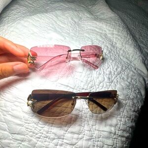 Y2K 2000s Elegant Pink and Brown Glasses Set